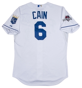 2015 Lorenzo Cain Team Issued Kansas City Royals Home Jersey With Postseason Patch (MLB Authenticated)